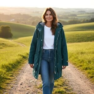 EDDIE BAUER Women's Hooded Barn Chore Coat M  Campy Preppy Casual Gorpcore